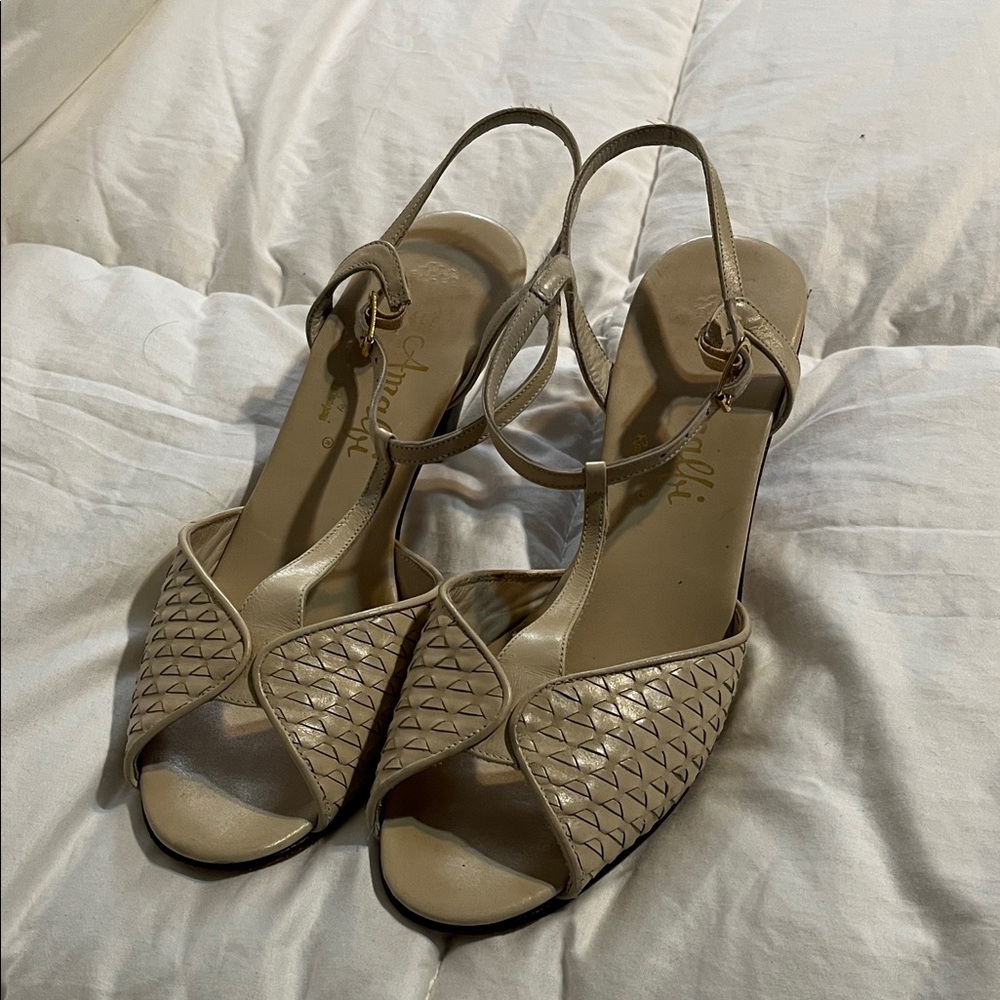 Amalfi Cream Textured Ankle Strap Heels